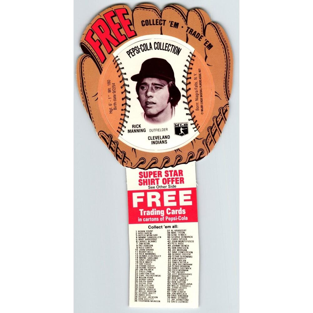 Pepsi Baseball Trading Card 1977 Rick Manning Cleveland Indians MLB Diecut Trade